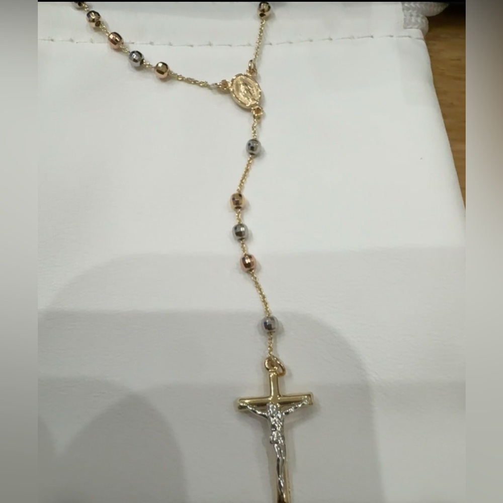 Elegant Gold and Silver Rosary Necklace